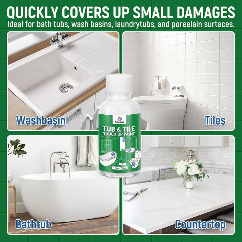 SENVEN Tub and Tile Touch Up Paint Kit - High-Gloss White Porcelain Paint for Scratches & Chips on Tubs, Tiles, Sinks, Toilets Bathtubs, Fiberglass White Repair Acrylic, Enamel Quick-Dry 1.5 Fl Oz - Image 3